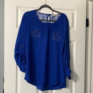 Wishful Park Cobalt Blouse with Lace Pockets